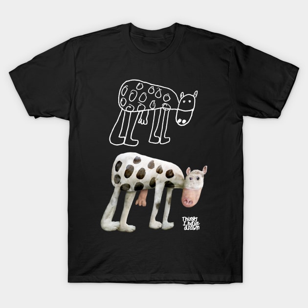 Cows Drawn and Real / White Outline T-Shirt by Things I Have Drawn